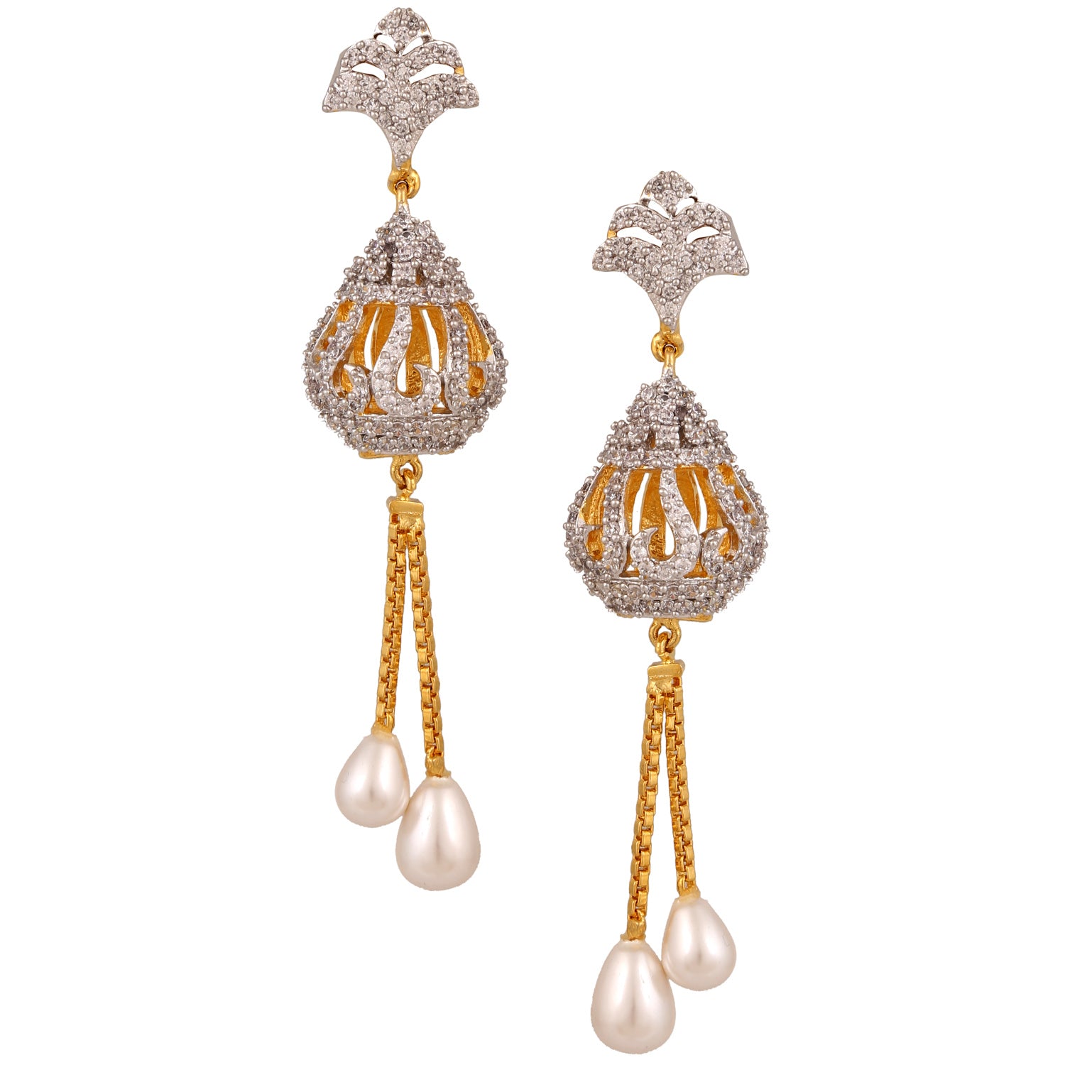 Diamond-N-Pearl Tassel Earrings