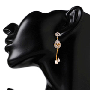 Diamond-N-Pearl Tassel Earrings