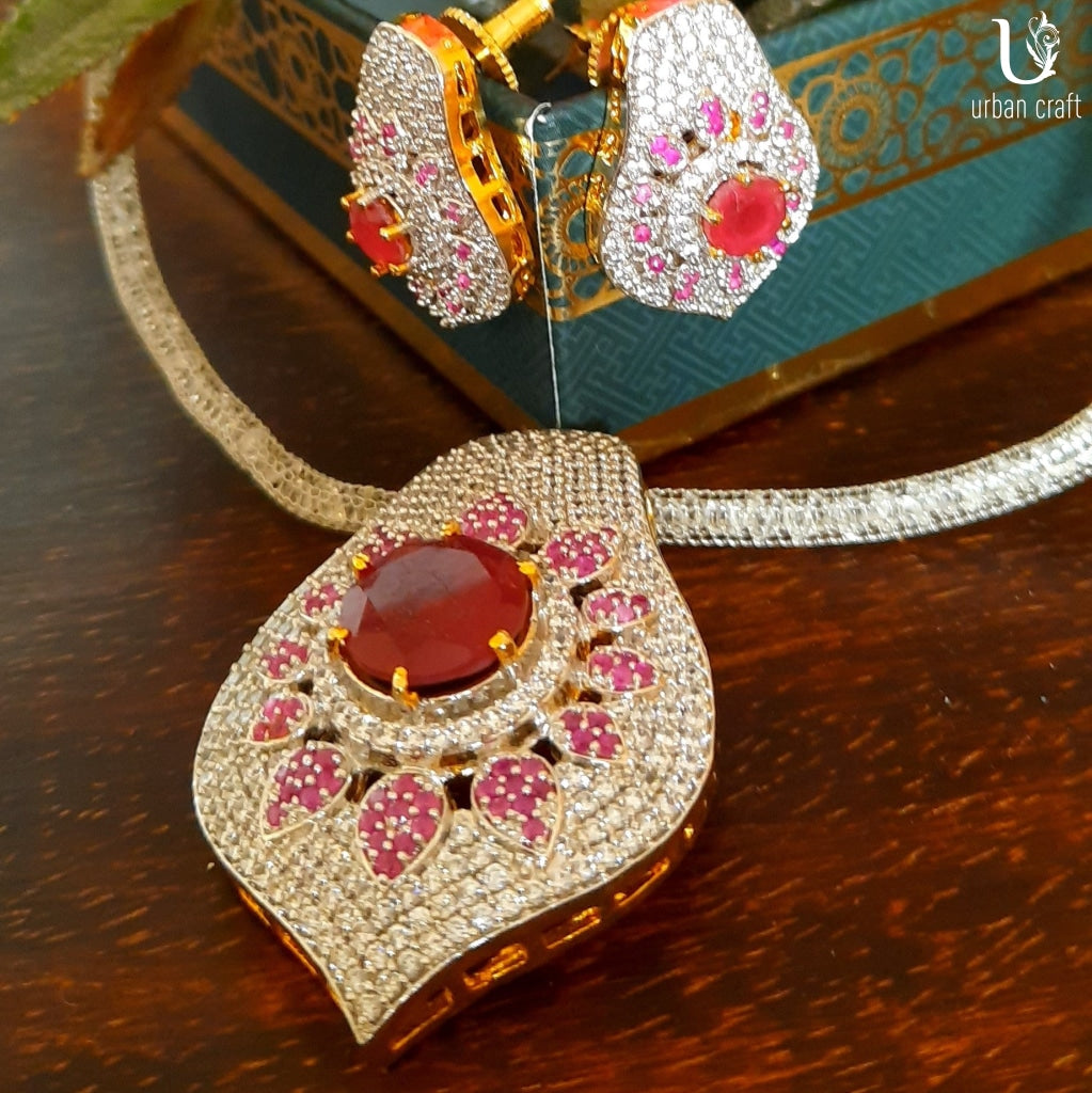 Diamond Dazzle With Ruby Center Jewelry Sets