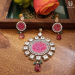 Load image into Gallery viewer, Fancy Round Pendant Set Pink Jewelry Sets
