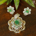 Load image into Gallery viewer, Floral Emerald-N-Diamond Pendant Set Jewelry Sets
