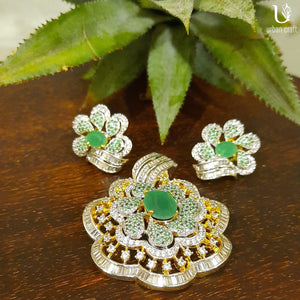 Floral Emerald-N-Diamond Pendant Set Jewelry Sets