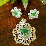 Load image into Gallery viewer, Floral Emerald-N-Diamond Pendant Set Jewelry Sets
