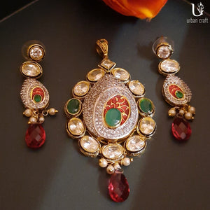 Red-Green Kundan Set Jewelry