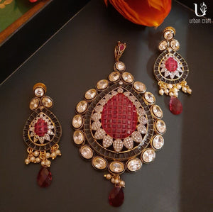 Ruby Embellished Pendant Set Jewelry