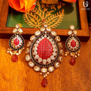 Ruby Embellished Pendant Set Jewelry